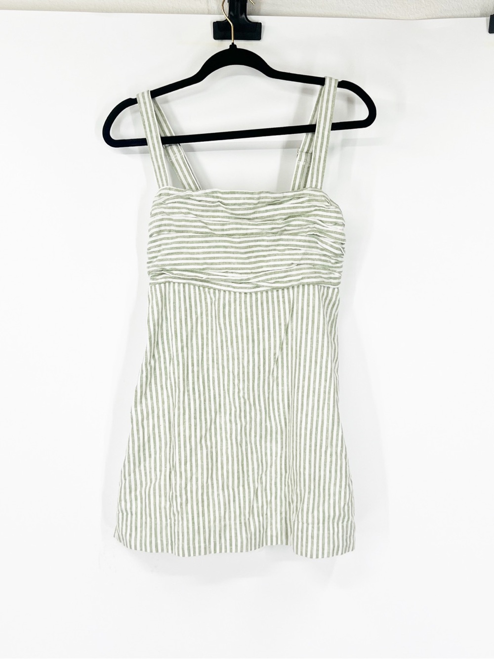 Abercrombie & Fitch Emerson Green Striped Linen Blend Mini Dress Built-In Shorts